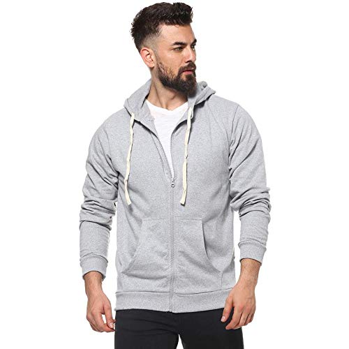 Buy Campus Sutra Men's Light Grey Zip-Front Hoodie with Contrast